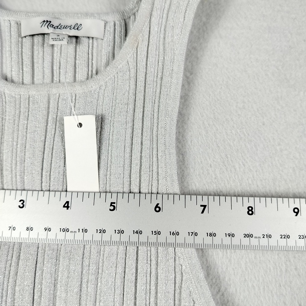 Madewell Tank Silver‎ Womans Small Signature Shimmer Knit Cutaway Sweater Ribbed - Picture 12 of 13